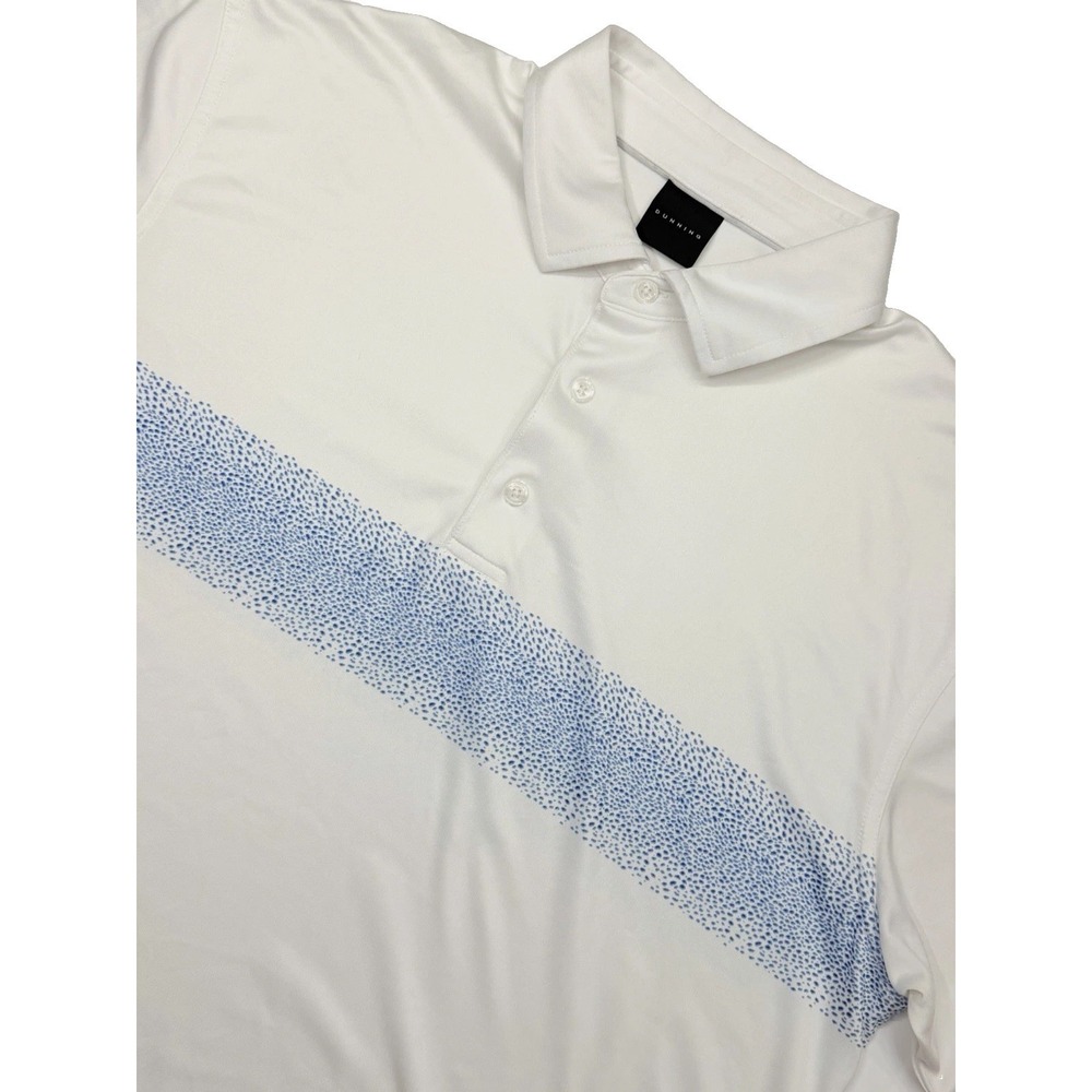 Dunning Golf Polo Shirt Mens Medium White Blue Speckled Stripe Short Sleeve